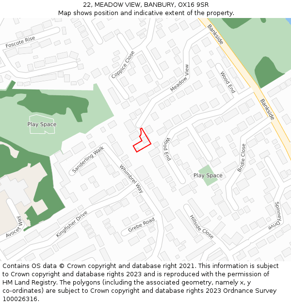 22, MEADOW VIEW, BANBURY, OX16 9SR: Location map and indicative extent of plot