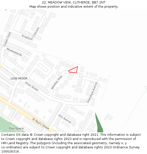 22, MEADOW VIEW, CLITHEROE, BB7 2NT: Location map and indicative extent of plot