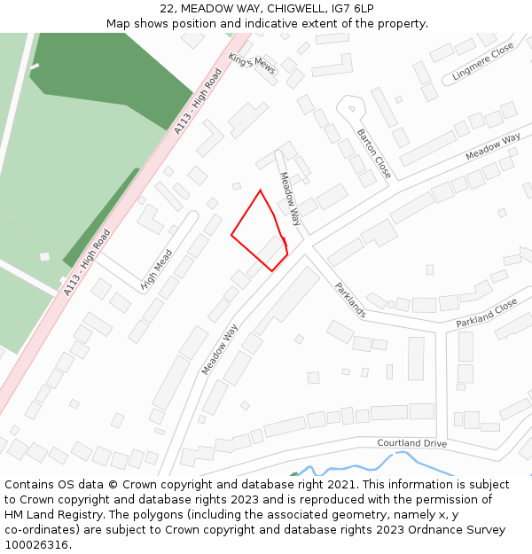 22, MEADOW WAY, CHIGWELL, IG7 6LP: Location map and indicative extent of plot