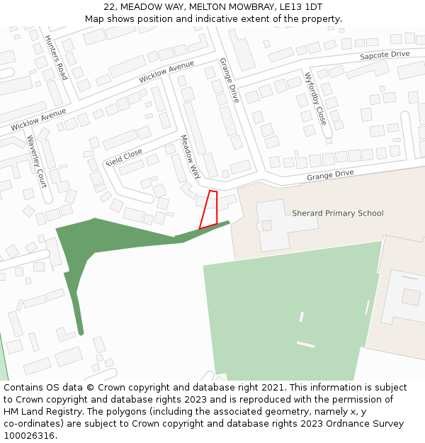 22, MEADOW WAY, MELTON MOWBRAY, LE13 1DT: Location map and indicative extent of plot