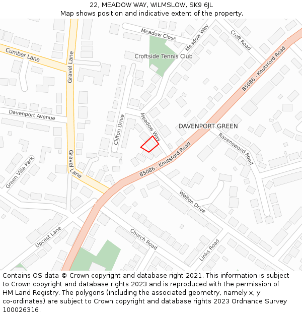 22, MEADOW WAY, WILMSLOW, SK9 6JL: Location map and indicative extent of plot