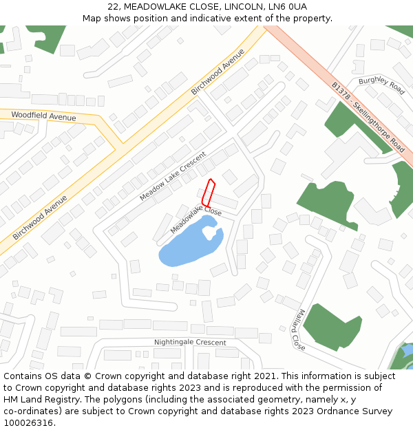 22, MEADOWLAKE CLOSE, LINCOLN, LN6 0UA: Location map and indicative extent of plot