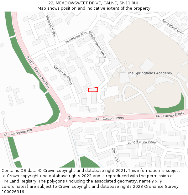 22, MEADOWSWEET DRIVE, CALNE, SN11 0UH: Location map and indicative extent of plot