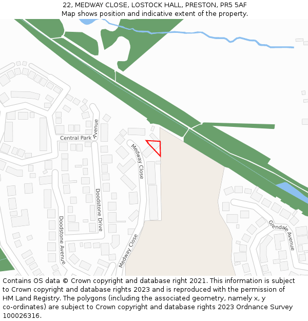 22, MEDWAY CLOSE, LOSTOCK HALL, PRESTON, PR5 5AF: Location map and indicative extent of plot