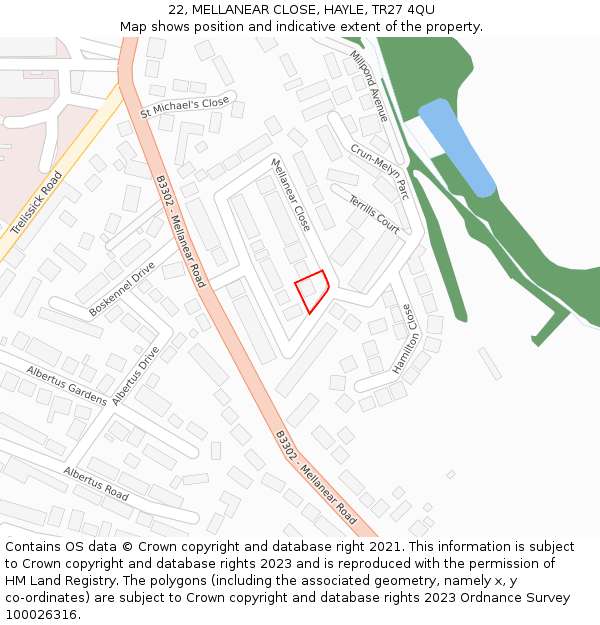 22, MELLANEAR CLOSE, HAYLE, TR27 4QU: Location map and indicative extent of plot