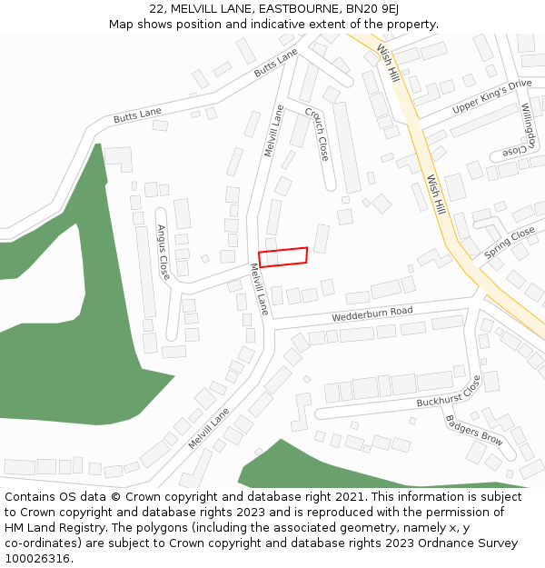 22, MELVILL LANE, EASTBOURNE, BN20 9EJ: Location map and indicative extent of plot