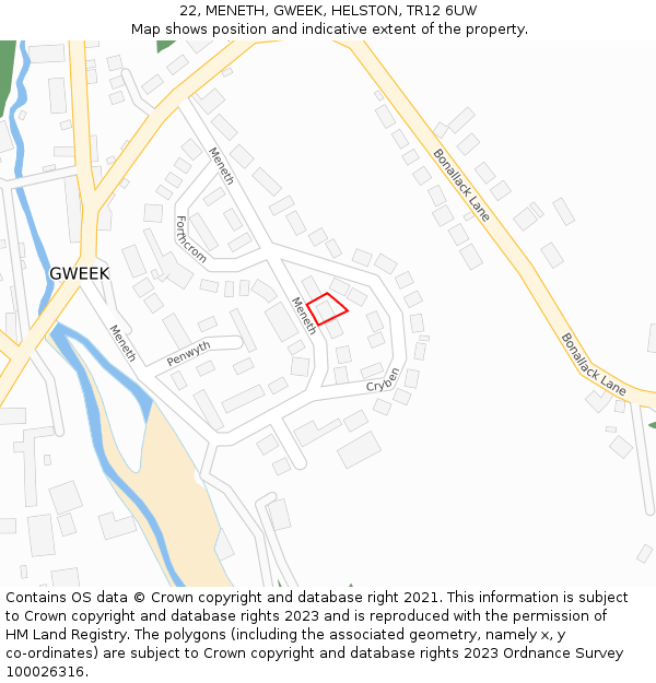 22, MENETH, GWEEK, HELSTON, TR12 6UW: Location map and indicative extent of plot