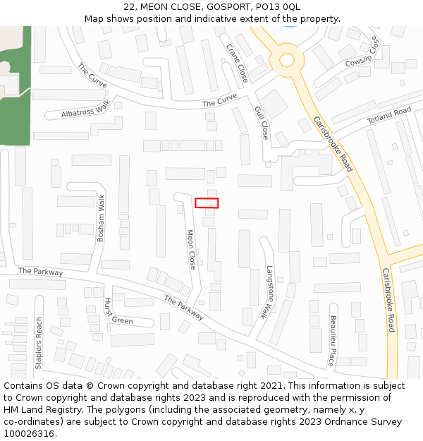 22, MEON CLOSE, GOSPORT, PO13 0QL: Location map and indicative extent of plot