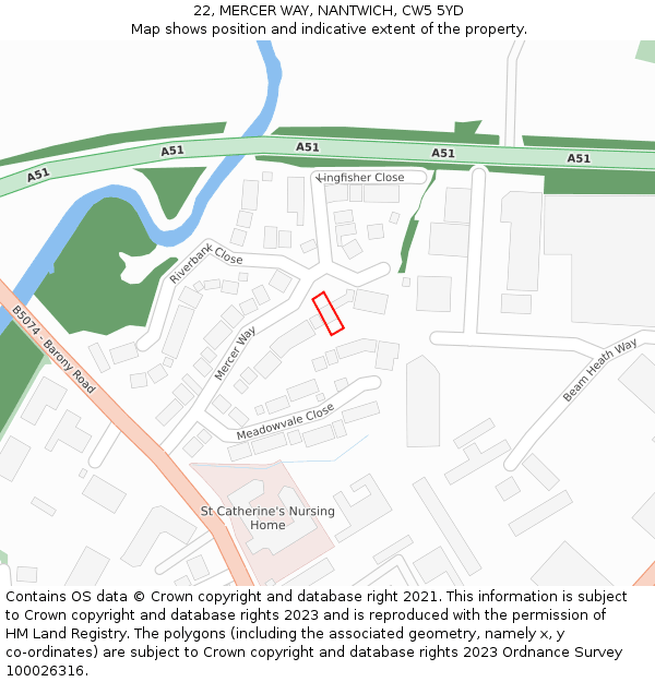 22, MERCER WAY, NANTWICH, CW5 5YD: Location map and indicative extent of plot