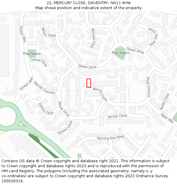 22, MERCURY CLOSE, DAVENTRY, NN11 9HW: Location map and indicative extent of plot