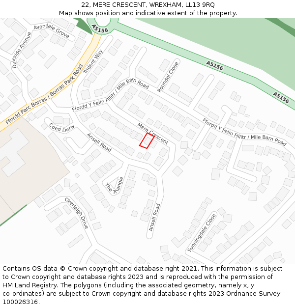 22, MERE CRESCENT, WREXHAM, LL13 9RQ: Location map and indicative extent of plot