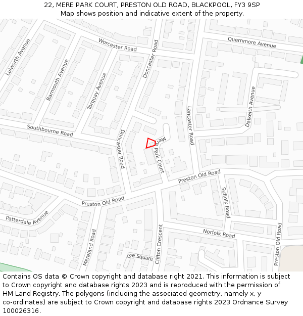 22, MERE PARK COURT, PRESTON OLD ROAD, BLACKPOOL, FY3 9SP: Location map and indicative extent of plot