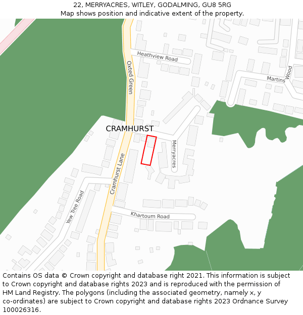 22, MERRYACRES, WITLEY, GODALMING, GU8 5RG: Location map and indicative extent of plot