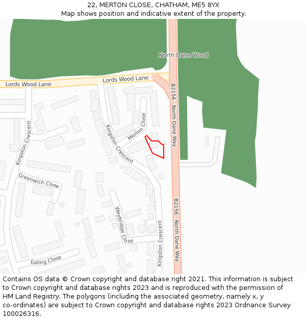 22, MERTON CLOSE, CHATHAM, ME5 8YX: Location map and indicative extent of plot