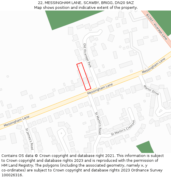 22, MESSINGHAM LANE, SCAWBY, BRIGG, DN20 9AZ: Location map and indicative extent of plot