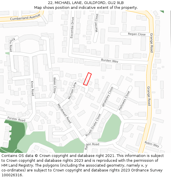 22, MICHAEL LANE, GUILDFORD, GU2 9LB: Location map and indicative extent of plot