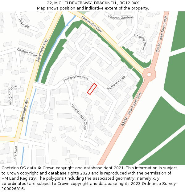 22, MICHELDEVER WAY, BRACKNELL, RG12 0XX: Location map and indicative extent of plot