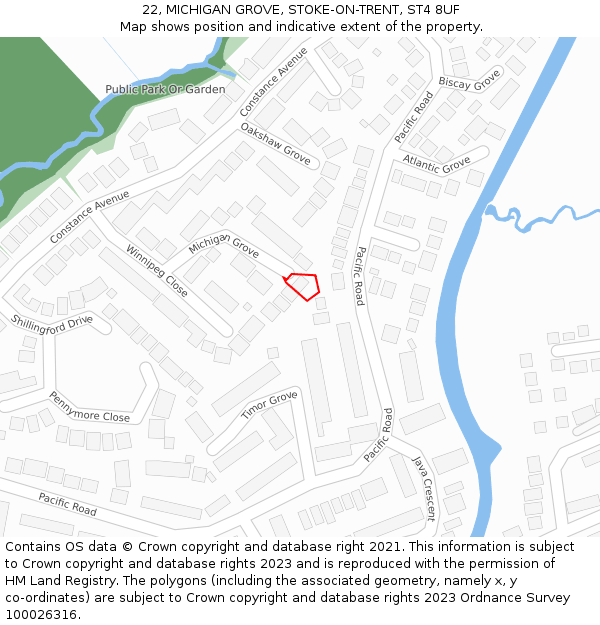 22, MICHIGAN GROVE, STOKE-ON-TRENT, ST4 8UF: Location map and indicative extent of plot