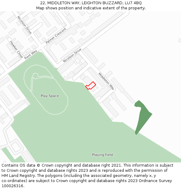 22, MIDDLETON WAY, LEIGHTON BUZZARD, LU7 4BQ: Location map and indicative extent of plot