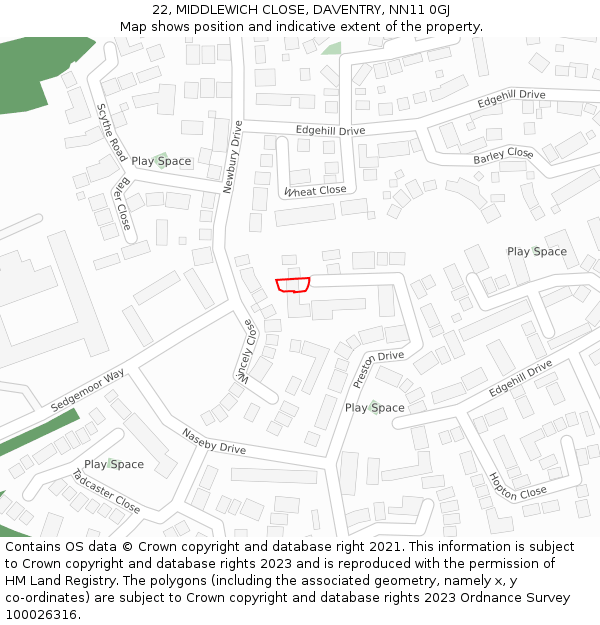 22, MIDDLEWICH CLOSE, DAVENTRY, NN11 0GJ: Location map and indicative extent of plot