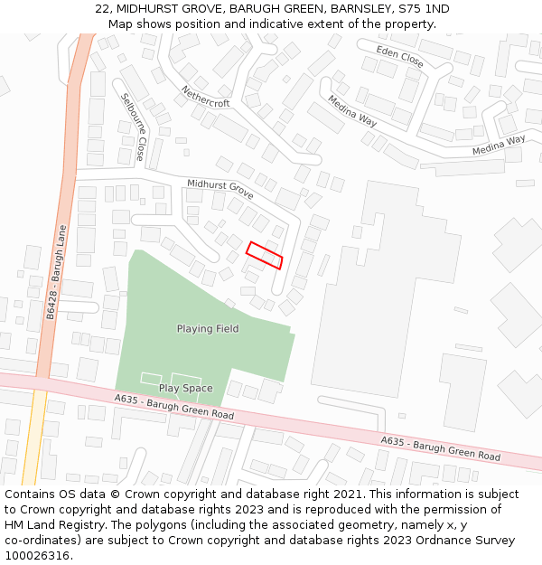 22, MIDHURST GROVE, BARUGH GREEN, BARNSLEY, S75 1ND: Location map and indicative extent of plot