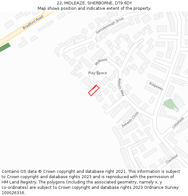 22, MIDLEAZE, SHERBORNE, DT9 6DY: Location map and indicative extent of plot