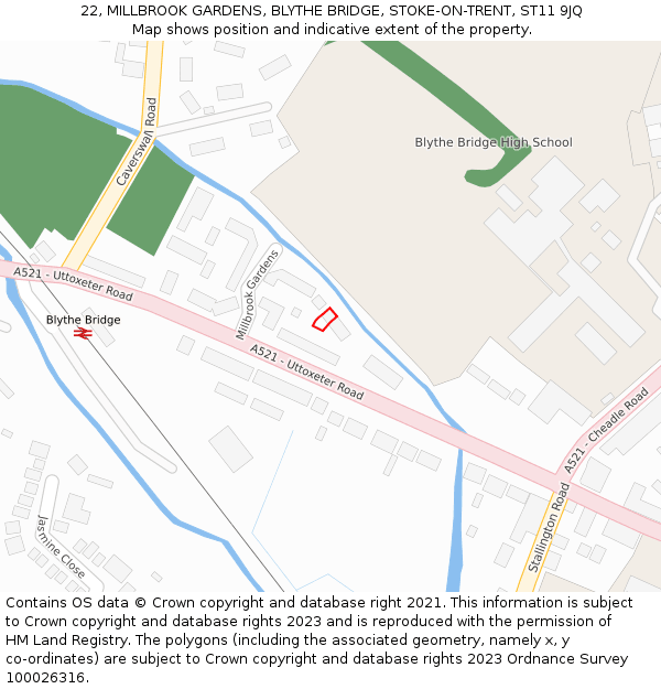22, MILLBROOK GARDENS, BLYTHE BRIDGE, STOKE-ON-TRENT, ST11 9JQ: Location map and indicative extent of plot