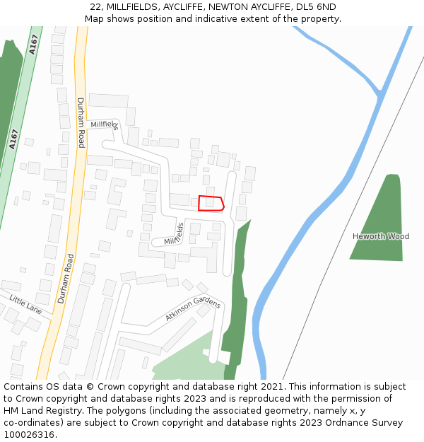 22, MILLFIELDS, AYCLIFFE, NEWTON AYCLIFFE, DL5 6ND: Location map and indicative extent of plot