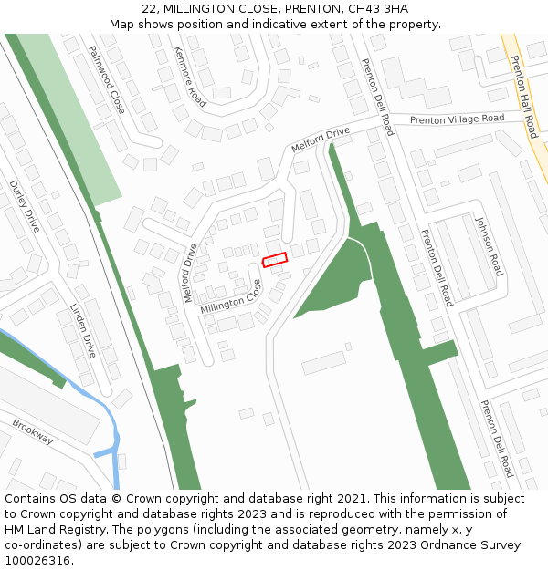 22, MILLINGTON CLOSE, PRENTON, CH43 3HA: Location map and indicative extent of plot