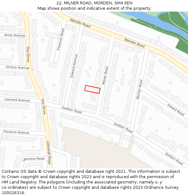 22, MILNER ROAD, MORDEN, SM4 6EN: Location map and indicative extent of plot