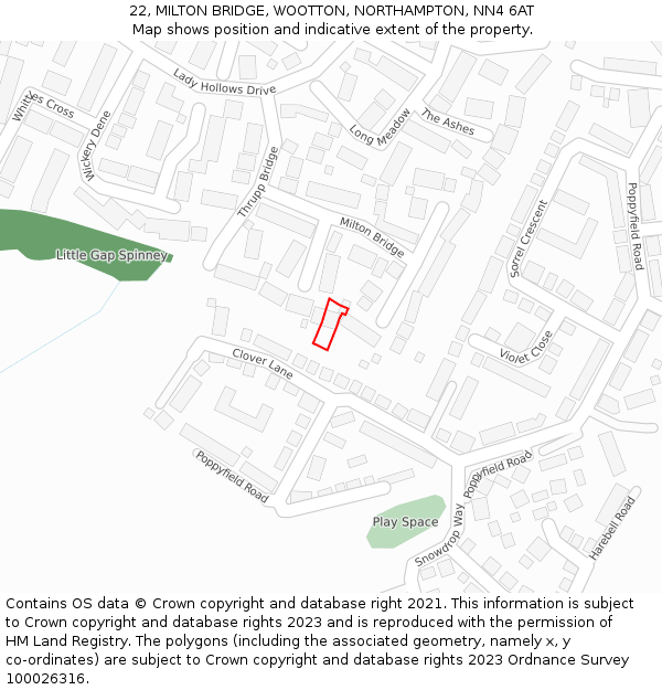 22, MILTON BRIDGE, WOOTTON, NORTHAMPTON, NN4 6AT: Location map and indicative extent of plot