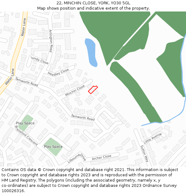 22, MINCHIN CLOSE, YORK, YO30 5GL: Location map and indicative extent of plot