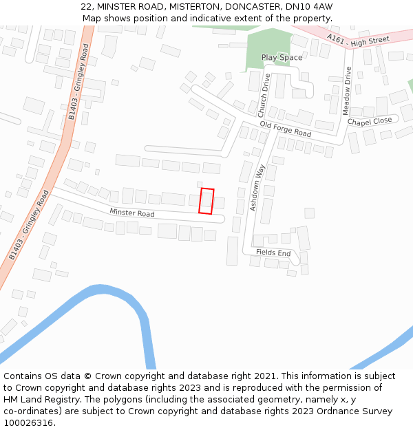 22, MINSTER ROAD, MISTERTON, DONCASTER, DN10 4AW: Location map and indicative extent of plot