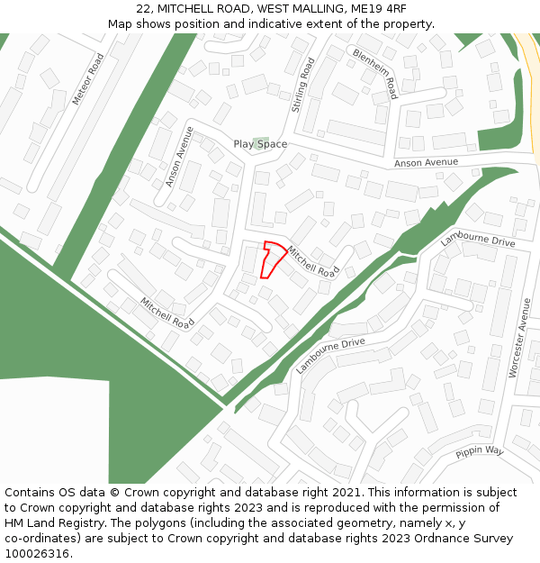 22, MITCHELL ROAD, WEST MALLING, ME19 4RF: Location map and indicative extent of plot