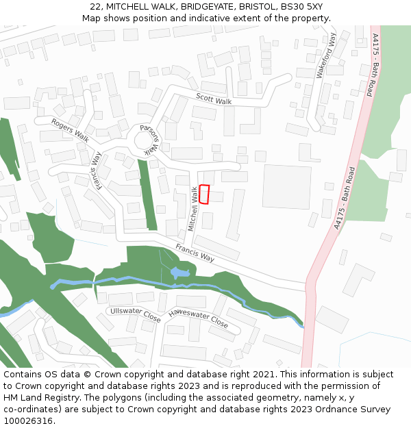 22, MITCHELL WALK, BRIDGEYATE, BRISTOL, BS30 5XY: Location map and indicative extent of plot