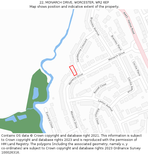 22, MONARCH DRIVE, WORCESTER, WR2 6EP: Location map and indicative extent of plot