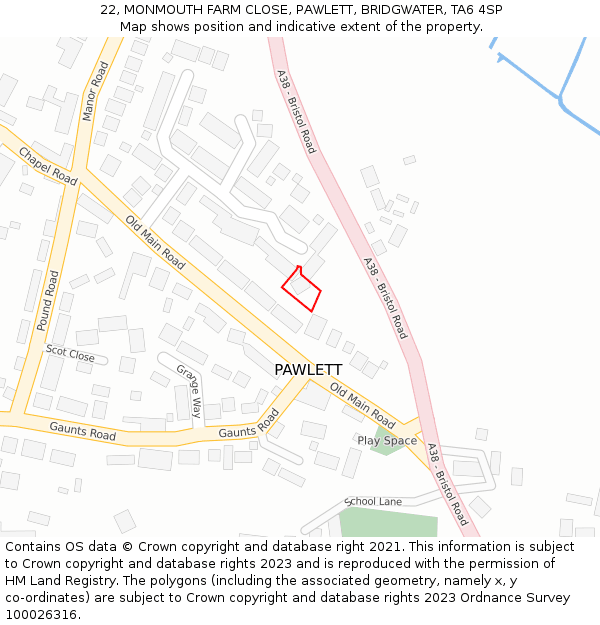 22, MONMOUTH FARM CLOSE, PAWLETT, BRIDGWATER, TA6 4SP: Location map and indicative extent of plot