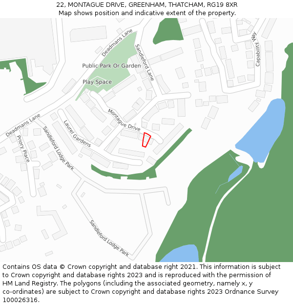 22, MONTAGUE DRIVE, GREENHAM, THATCHAM, RG19 8XR: Location map and indicative extent of plot