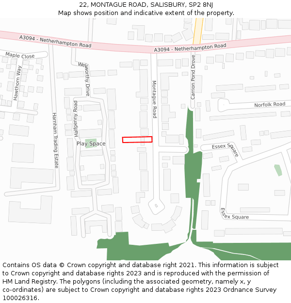 22, MONTAGUE ROAD, SALISBURY, SP2 8NJ: Location map and indicative extent of plot