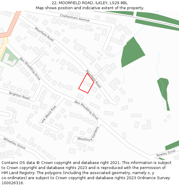 22, MOORFIELD ROAD, ILKLEY, LS29 8BL: Location map and indicative extent of plot