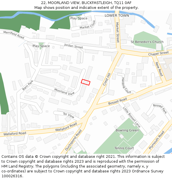 22, MOORLAND VIEW, BUCKFASTLEIGH, TQ11 0AF: Location map and indicative extent of plot