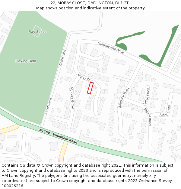 22, MORAY CLOSE, DARLINGTON, DL1 3TH: Location map and indicative extent of plot