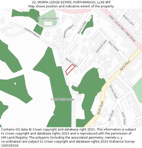 22, MORFA LODGE ESTATE, PORTHMADOG, LL49 9PF: Location map and indicative extent of plot