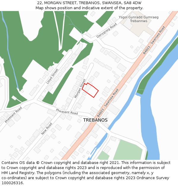 22, MORGAN STREET, TREBANOS, SWANSEA, SA8 4DW: Location map and indicative extent of plot
