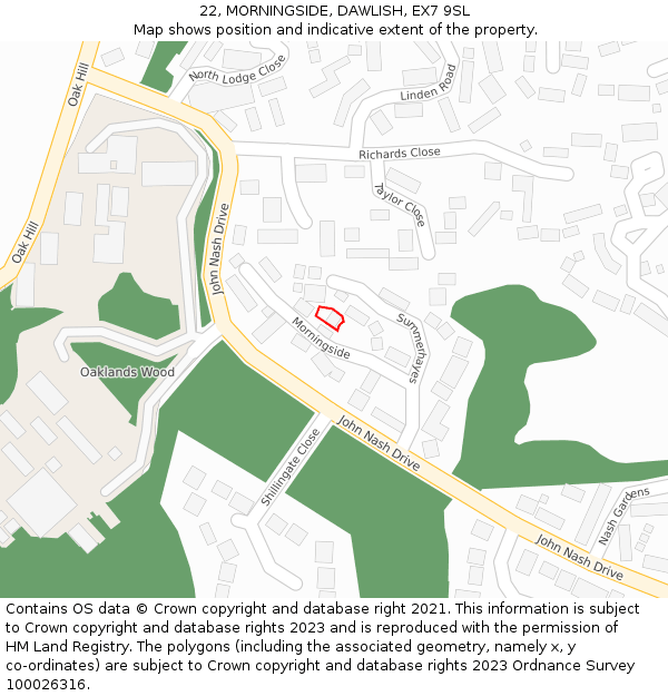22, MORNINGSIDE, DAWLISH, EX7 9SL: Location map and indicative extent of plot