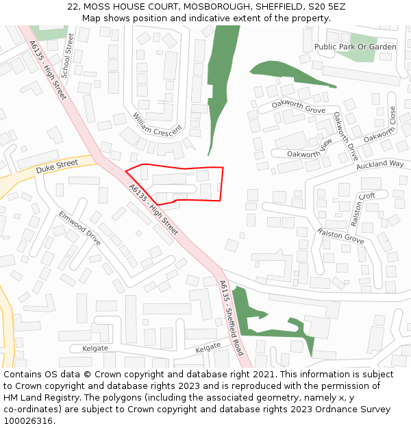 22, MOSS HOUSE COURT, MOSBOROUGH, SHEFFIELD, S20 5EZ: Location map and indicative extent of plot