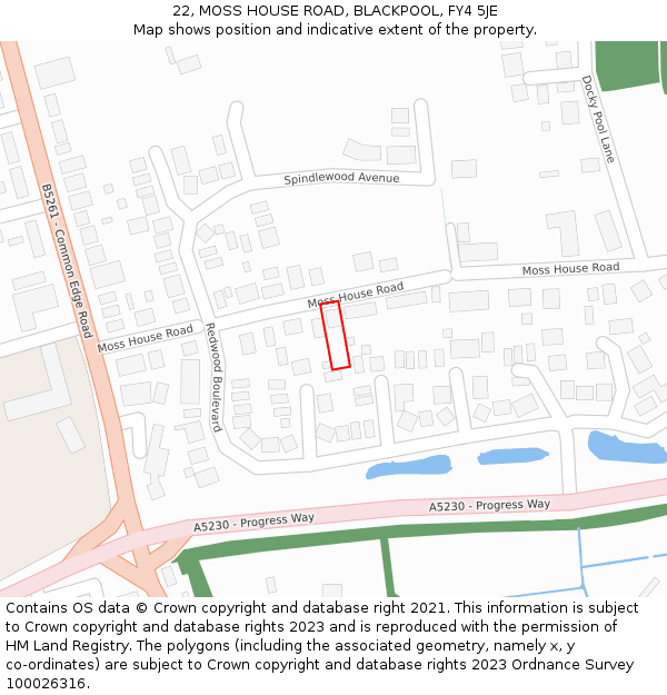 22, MOSS HOUSE ROAD, BLACKPOOL, FY4 5JE: Location map and indicative extent of plot