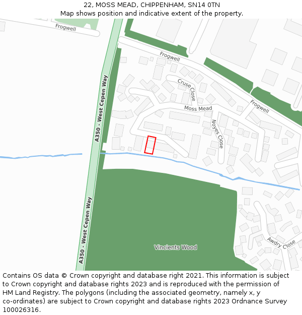 22, MOSS MEAD, CHIPPENHAM, SN14 0TN: Location map and indicative extent of plot