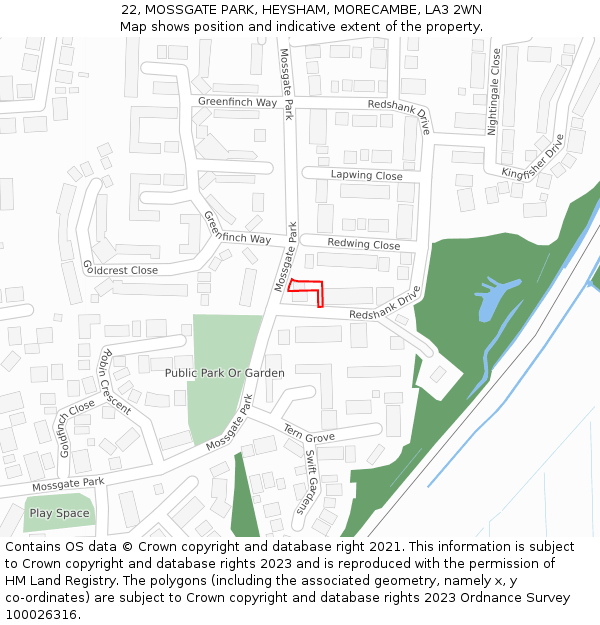 22, MOSSGATE PARK, HEYSHAM, MORECAMBE, LA3 2WN: Location map and indicative extent of plot