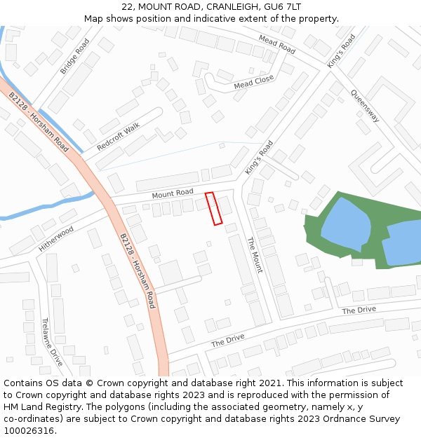 22, MOUNT ROAD, CRANLEIGH, GU6 7LT: Location map and indicative extent of plot